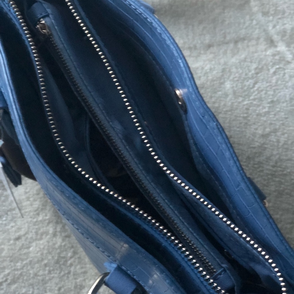Miztique Designer Blue Vegan gator Leather Handbag New - Picture 5 of 5